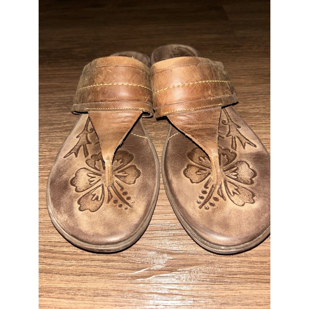 Børn "Tai" Brown Leather Floral Thong Sandals - Women's Size 11 / EU 43